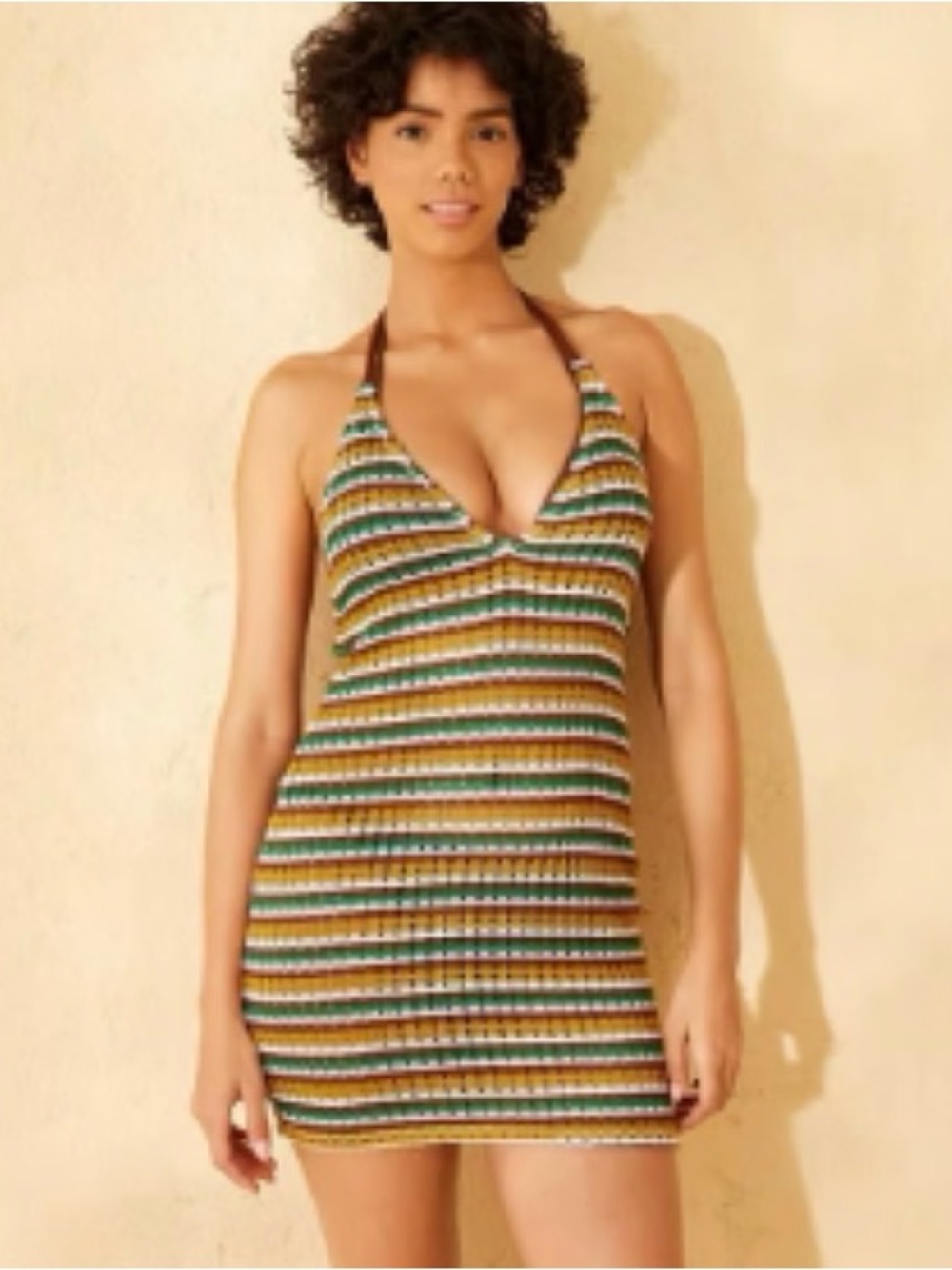 wild fable Striped Halter Swim Coverup in Green and Brown